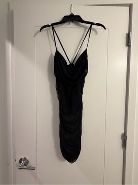 Black Strappy Cowl Neck Slip Dress -